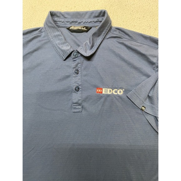 Travis Mathew Tour Guide Polo Shirt Mens XL Blue W/Stripe Pima Cotton Blend Golf - Picture 1 of 14